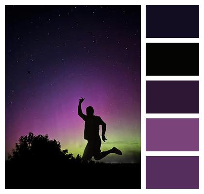 Northern Lights Aurora Borealis Silhouette Man Night Running Aurora Stars Colorful Image